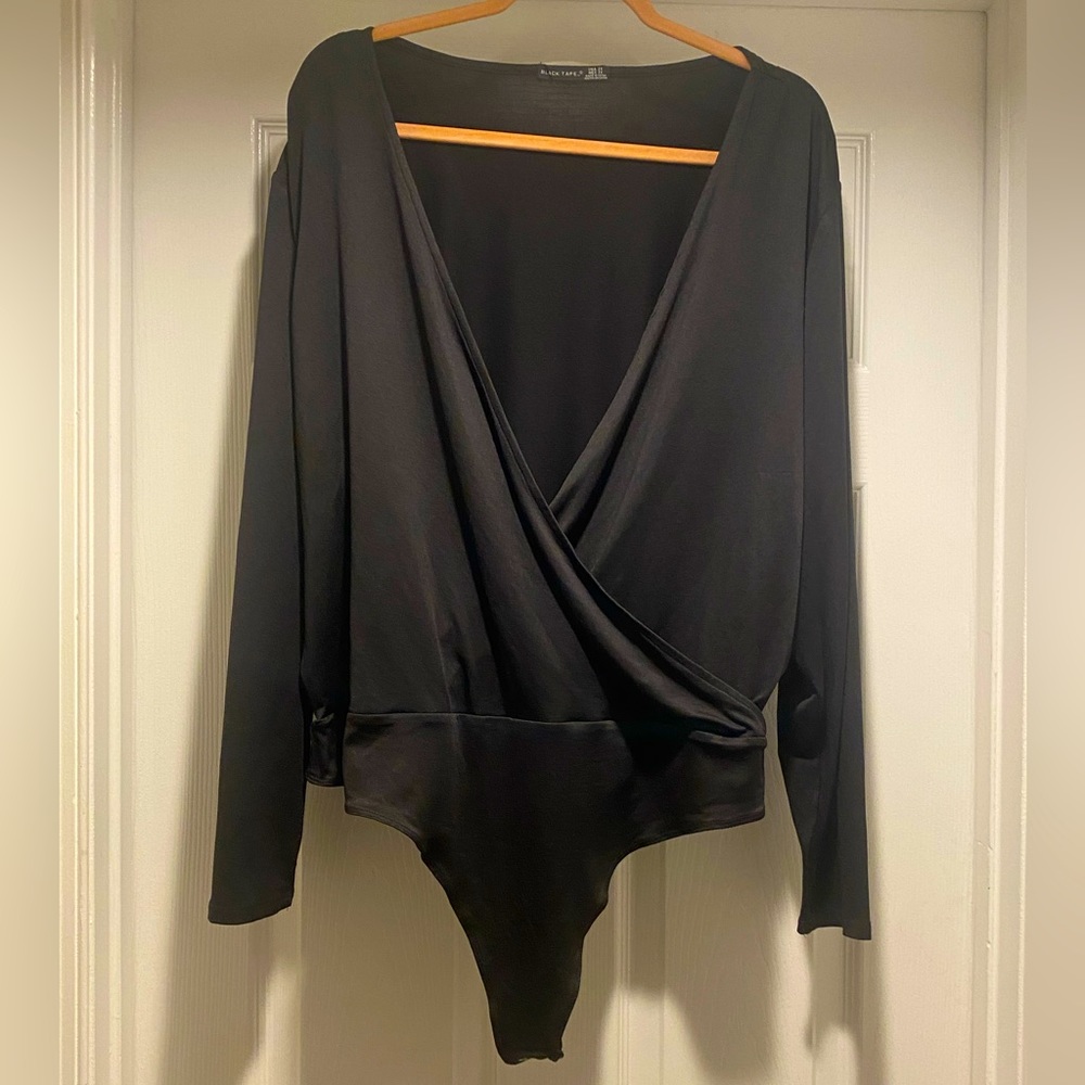 COPY - Black Tape deep-V faux wrap bodysuit BNWT